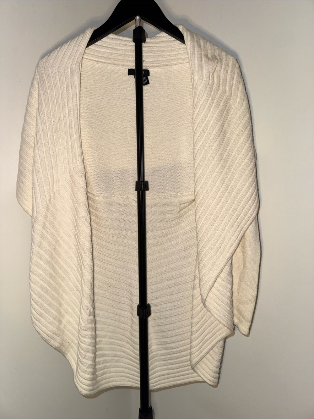 Alfani Cream Ribbed Open-Front Poncho Sweater